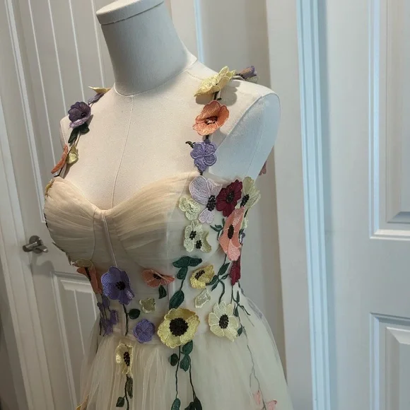 Floral Embellished Tulle Prom Gown - Picture 4 of 9